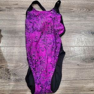 Girls One Piece Swimsuit Size 12-14 Vibrant Purple and Black Swimsuit